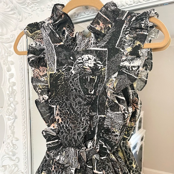 SALE New York Couture Handmade VINTAGE Fabric Cheetah Ruffle Bib Dress - Picture 4 of 6